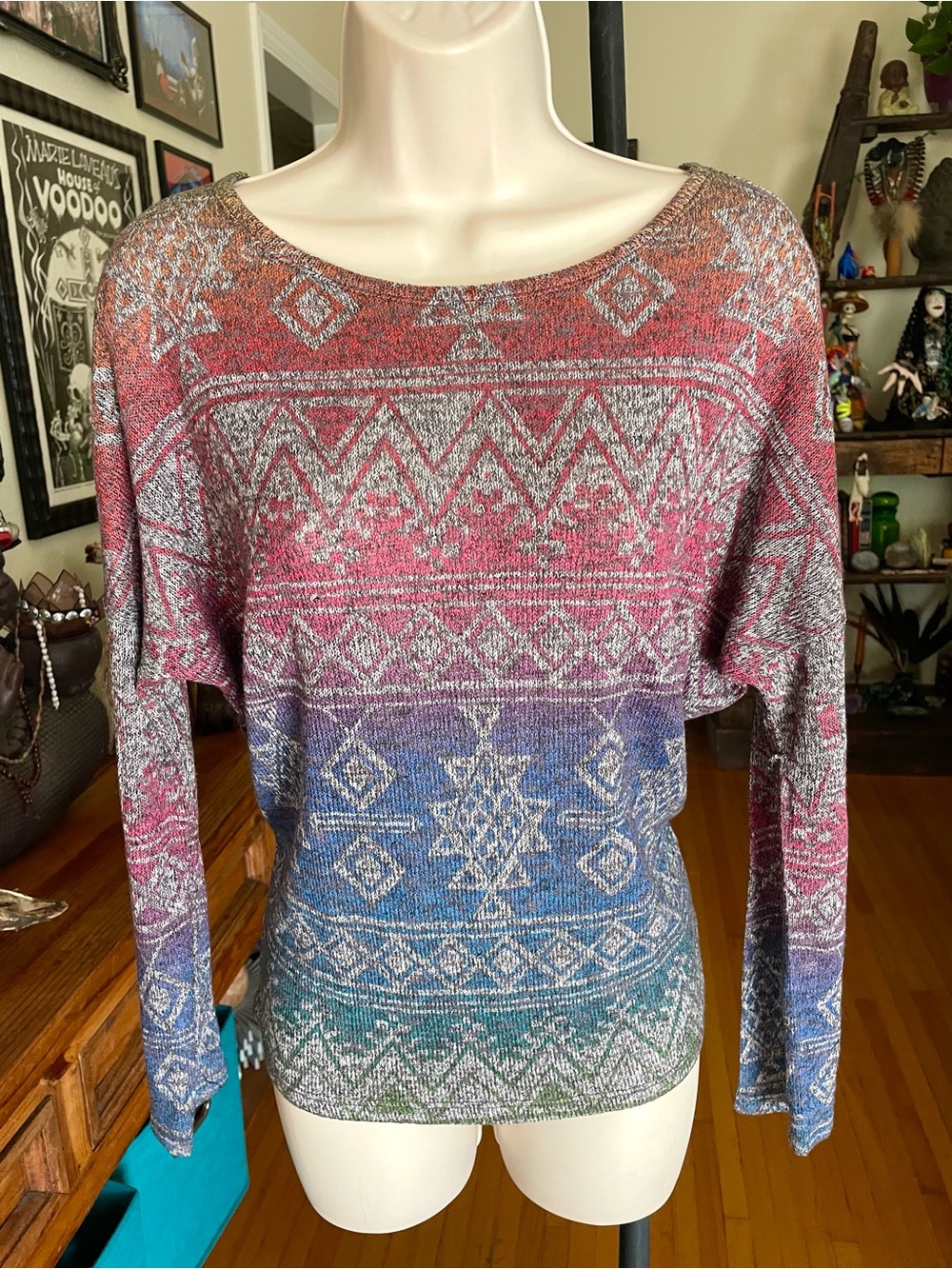 Moon Collection Anthropologie Aztec Ombré Knit Sweater Top M